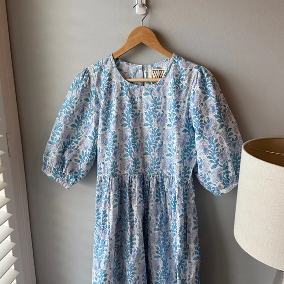 SZ BLOCKPRINTS Tuckernuck Lavender and Cornflower Blue Gaia Dress - Picture 5 of 14